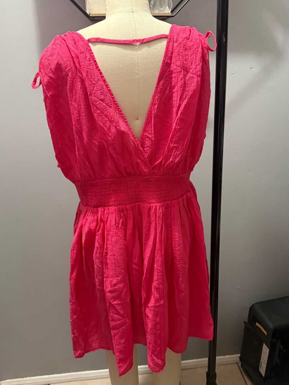 Forever 21 Hot Pink V-Neck Smocked Waist Mini Dress - Picture 4 of 4